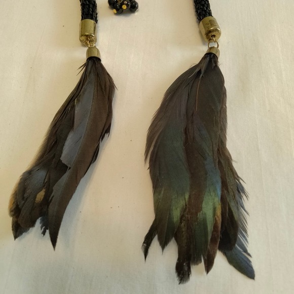 Iris Apfel & Bajalia Black-Clear Rhinestone Feathered Beaded Statement Necklace - Picture 9 of 16